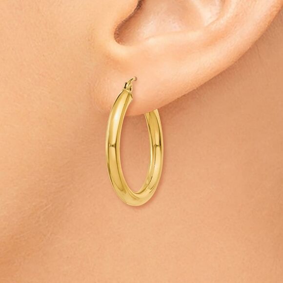 3mm, 14k Yellow Gold Classic Round Hoop Earrings, 25mm (1 Inch) - Picture 3 of 5